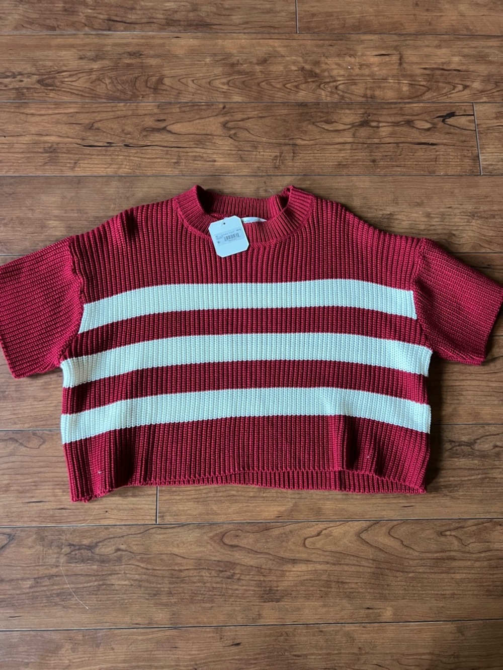 Altar'd State Red and White Striped Cropped Knit Sweater